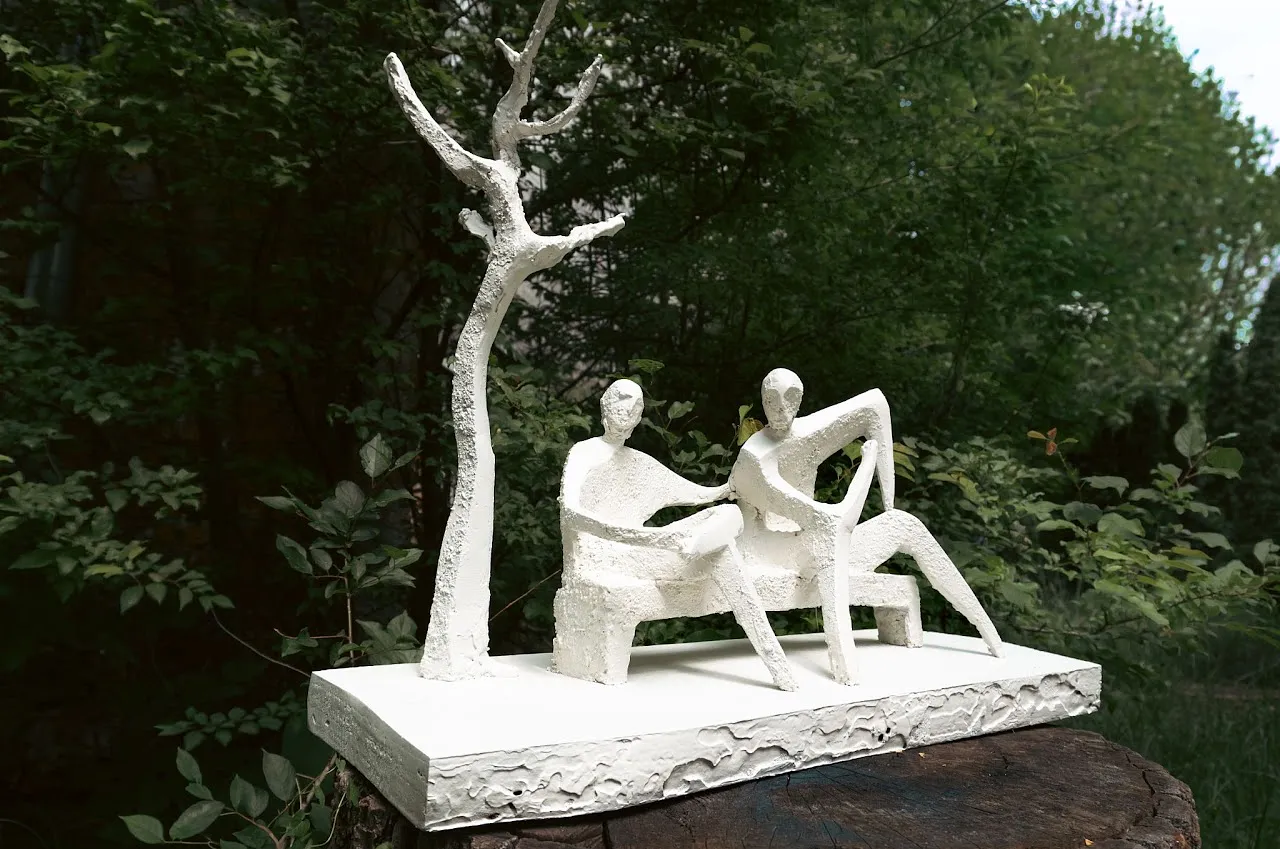 Image of Two Under the Tree by Illya Tkachenko, made of Plaster, acrylic., Sculpture medium Photo 3 of 4.